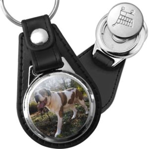 Porte-clé cuir avec médaillon chien Saint-Bernard