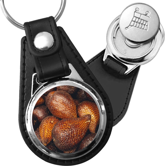 Porte-clé cuir avec médaillon fruit Salak