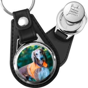 Porte-clé cuir avec médaillon chien Saluki