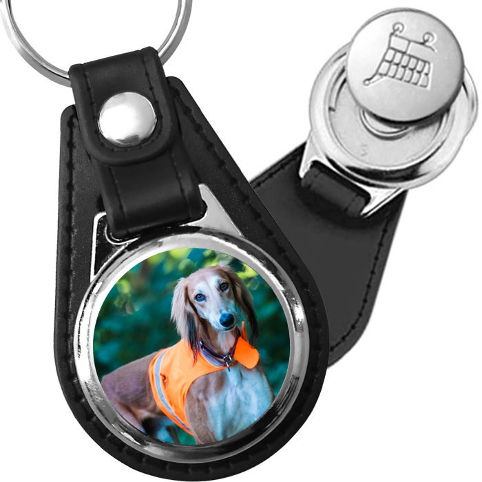 Porte-clé cuir avec médaillon chien Saluki