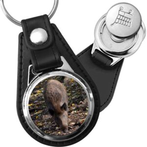 Porte-clé cuir avec médaillon mammifère Sanglier