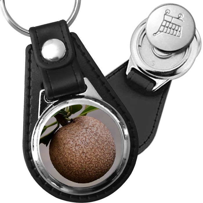 Porte-clé cuir avec médaillon fruit Sapotille
