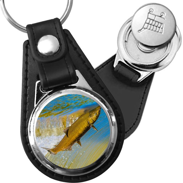 Porte-clé cuir avec médaillon poisson Saumon