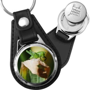 Porte-clé cuir avec médaillon insecte Sauterelle