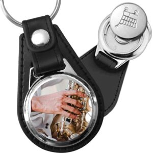 Porte-clé cuir avec médaillon instrument Saxophone
