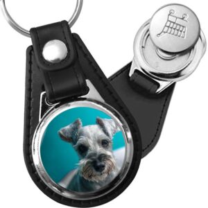 Porte-clé cuir avec médaillon chien Schnauzer