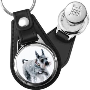 Porte-clé cuir avec médaillon chien Schnauzer Géant
