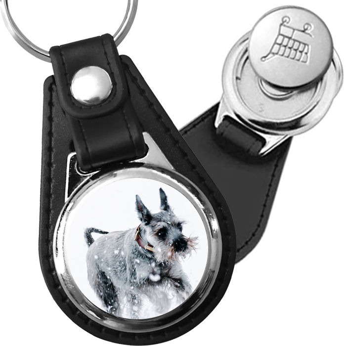 Porte-clé cuir avec médaillon chien Schnauzer Géant