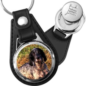 Porte-clé cuir avec médaillon chien Setter Anglais