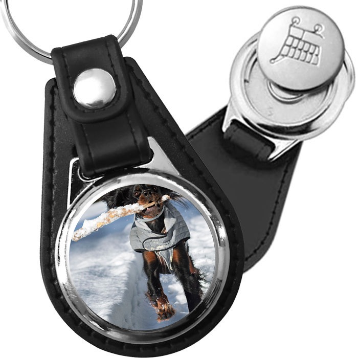 Porte-clé cuir avec médaillon chien Setter Gordon