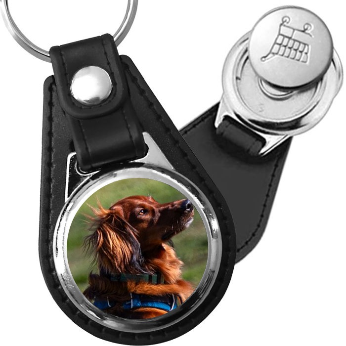 Porte-clé cuir avec médaillon chien Setter Irlandais
