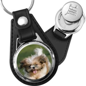 Porte-clé cuir avec médaillon chien Shih Tzu
