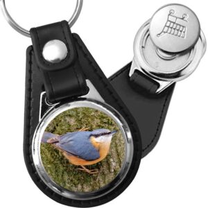 Porte-clé cuir avec médaillon oiseau Sittelle