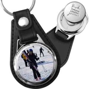 Porte-clé cuir avec médaillon sport Ski