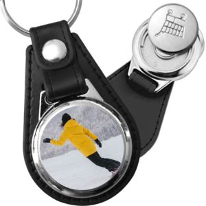 Porte-clé cuir avec médaillon sport Snowboard