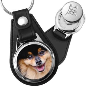 Porte-clé cuir avec médaillon chien Spitz Nain