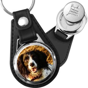 Porte-clé cuir avec médaillon chien Springer Spaniel