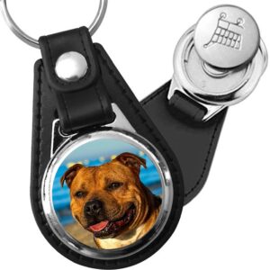 Porte-clé cuir avec médaillon chien Staffordshire Bull Terrier