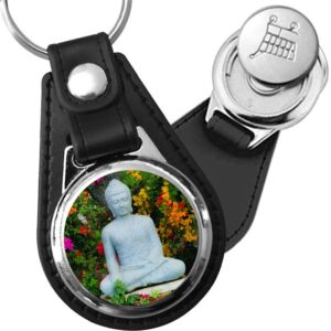 Porte-clé cuir médaillon zen Statue de Méditation