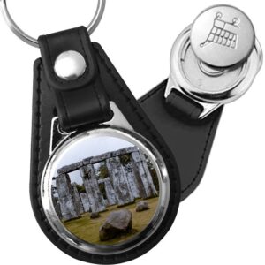 Porte-clé cuir avec médaillon monument Stonehenge