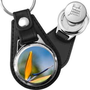 Porte-clé cuir avec médaillon fleur Strelitzia