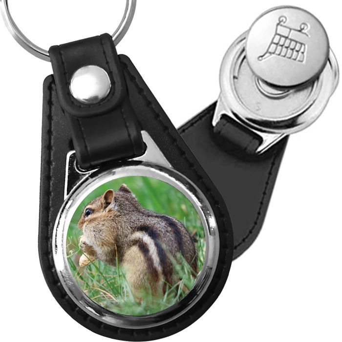 Porte-clé cuir avec médaillon mammifère Tamia