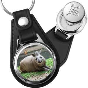Porte-clé cuir avec médaillon mammifère Tapir