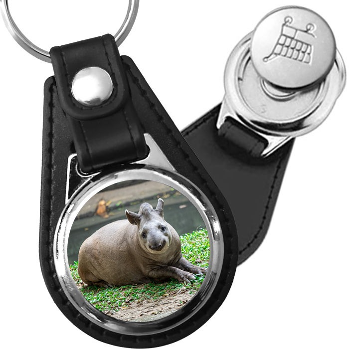Porte-clé cuir avec médaillon mammifère Tapir