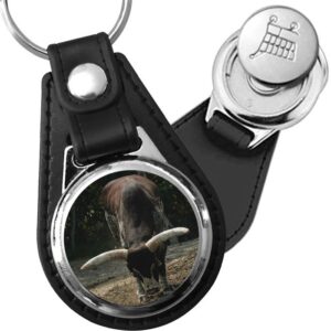 Porte-clé cuir avec médaillon mammifère Taureau
