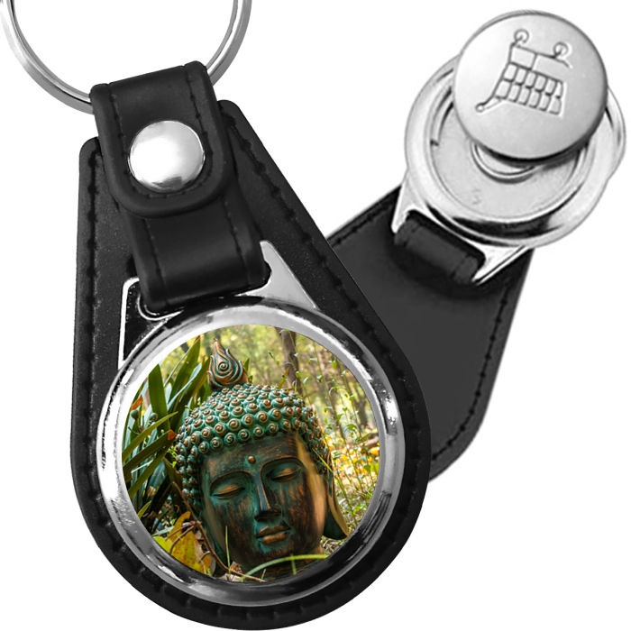 Porte-clé cuir médaillon zen Tête de Bouddha