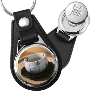 Porte-clé cuir médaillon zen Tasse de Thé
