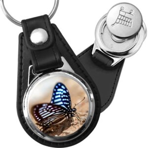 Porte-clé cuir avec médaillon insecte Papillon Tigré
