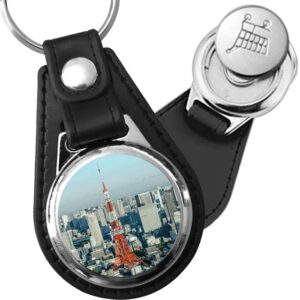 Porte-clé cuir avec médaillon ville Tokyo