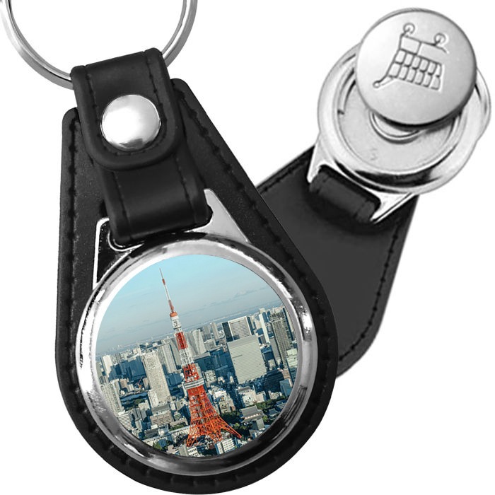 Porte-clé cuir avec médaillon ville Tokyo