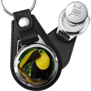 Porte-clé cuir avec médaillon oiseau Toucan