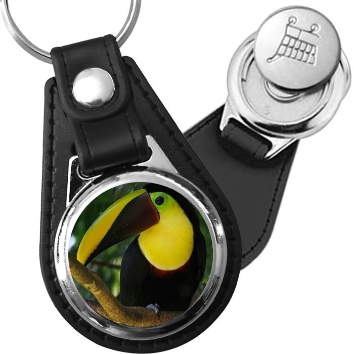 Porte-clé cuir avec médaillon oiseau Toucan