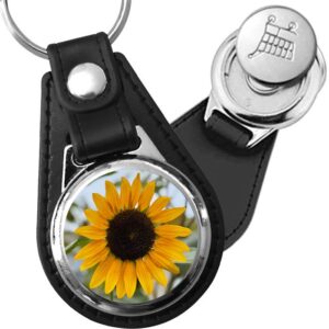 Porte-clé cuir avec médaillon fleur Tournesol