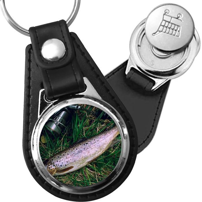 Porte-clé cuir avec médaillon poisson Truite