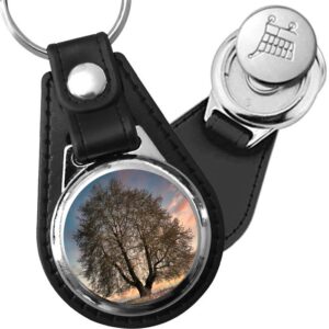 Porte-clé cuir avec médaillon arbre Tulipier