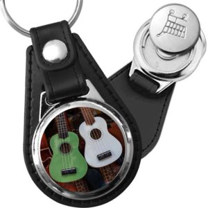 Porte-clé cuir avec médaillon instrument Ukulélé