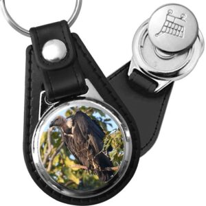 Porte-clé cuir avec médaillon oiseau Vautour
