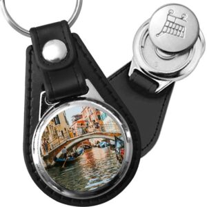 Porte-clé cuir avec médaillon ville Venise