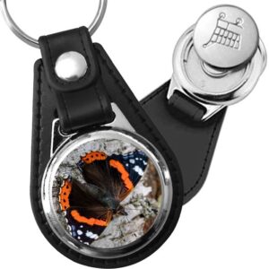 Porte-clé cuir avec médaillon insecte Vulcain
