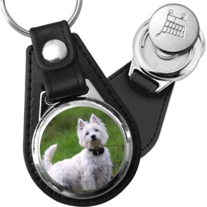 Porte-clé cuir avec médaillon chien Westie