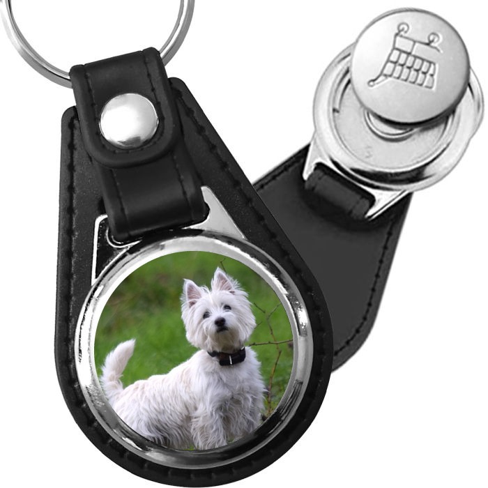 Porte-clé cuir avec médaillon chien Westie