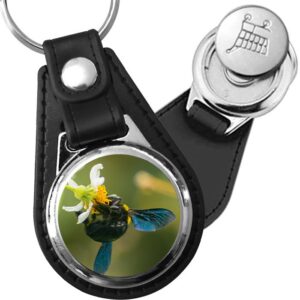 Porte-clé cuir avec médaillon insecte Xylocope