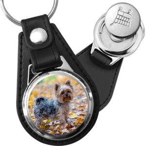 Porte-clé cuir avec médaillon chien Yorkshire