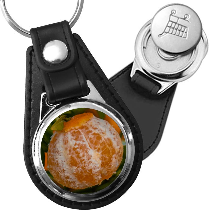 Porte-clé cuir avec médaillon fruit Yuzu