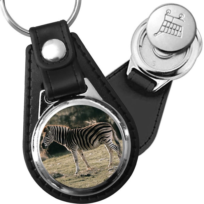 Porte-clé cuir avec médaillon mammifère Zèbre