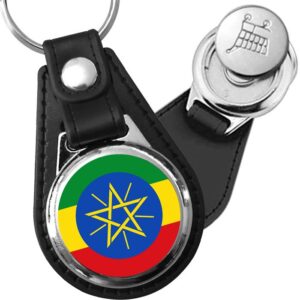Porte-clés drapeau Ethiopie en simili-cuir